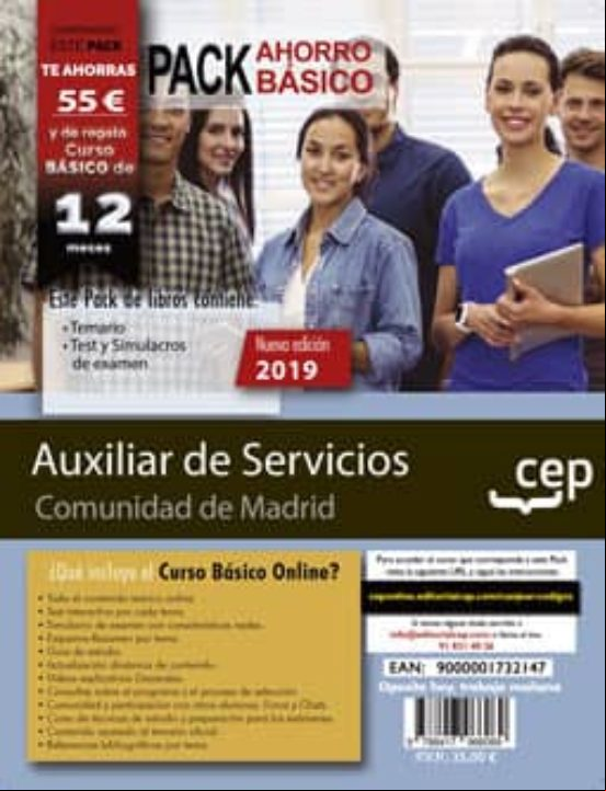 Descargar ebook PACK BÁSICO. AUXILIAR DE SERVICIOS (PERSONAL LABORAL). COMUNIDAD DE MADRID (INCLUYE TEMARIO, TEST Y SIMULACROS DE EXAMEN + CURSO  BÁSICO VALORADO EN 45¤)